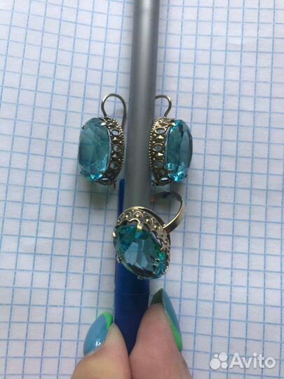 Серьги и кольцо серебро 875 СССР