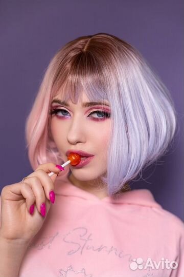 Парик двухцветный амбре розово голубой