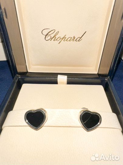 Золотые серьги Chopard. Happy Heart оникс