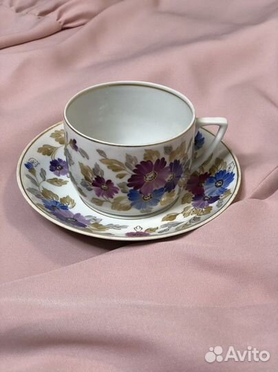 Фарфоровая чайная пара Красный Фарфорист1952г