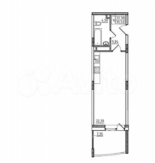 Квартира-студия, 35,4 м², 3/17 эт.