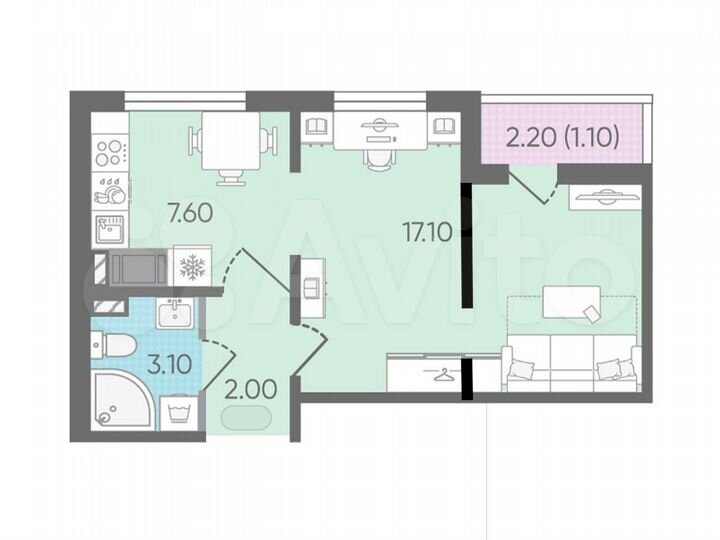 1-к. квартира, 31,7 м², 6/25 эт.