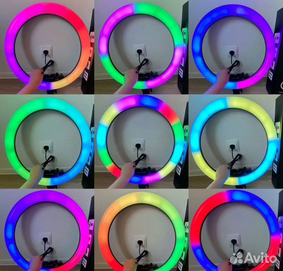 Цветная Кольцевая лампа MJ-26 с пультом - 26см