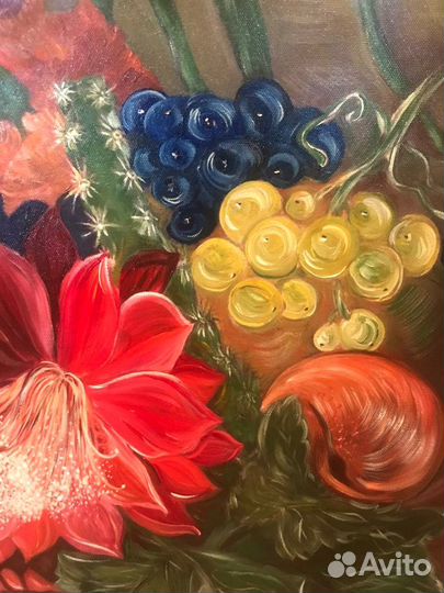 Картина. Натюрморт. Цветы, фрукты