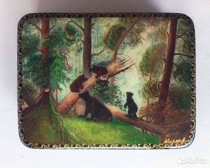 Шкатулка Федоскино лаковая Утро в сосновом лесу