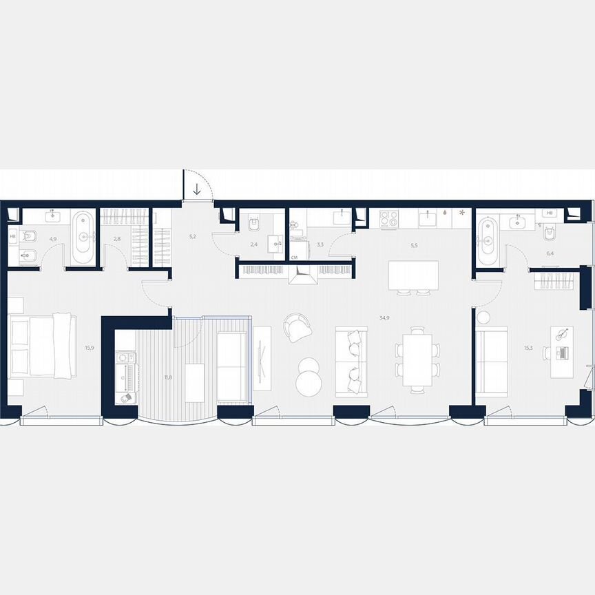 2-к. апартаменты, 108,4 м², 13/13 эт.