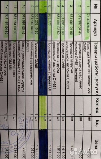 Запчасти на двигатель ом651