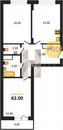 2-к. квартира, 62 м², 10/13 эт.