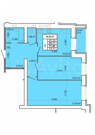 2-к. квартира, 71,5 м², 8/9 эт.