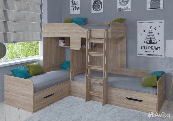 Двухъярусная кровать детская Сонома/Железный камен