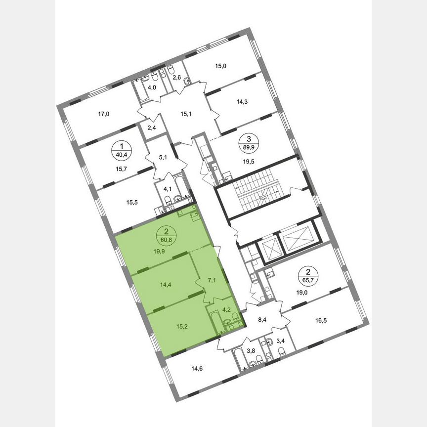 2-к. квартира, 60,8 м², 15/17 эт.