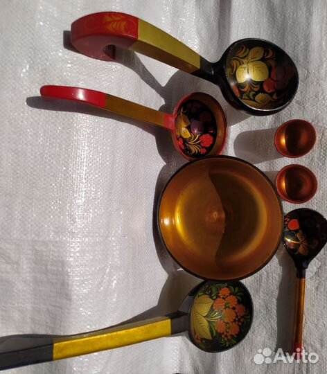 Деревянные ложки, чаша расписные хохлома СССР