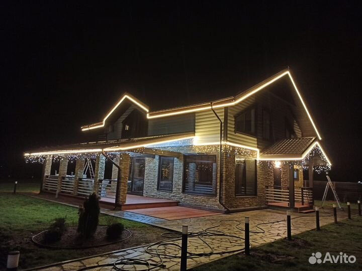 Украшение домов гирляндами/ контурная подсветка