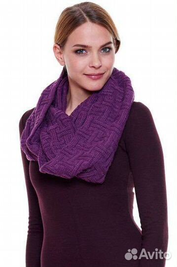 Снуд-хомут объемный вязаный цвет сиреневый, шерсть