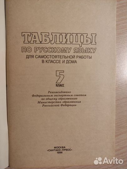 Русский язык 5-6 класс Рабочая тетрадь таблицы