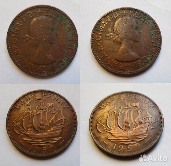 Монета полпенни 1959 год