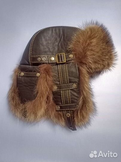 Шапка ушанка кожаная мех кайота муж
