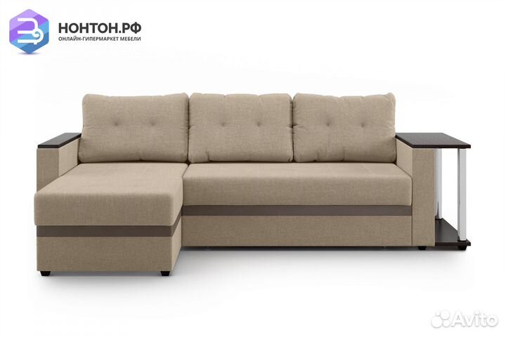 Диван угловой дельфин Атланта бежевый / коричневый