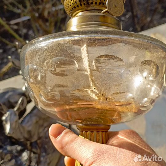 Лампа керосиновая. 19век. Бронза камень хрусталь