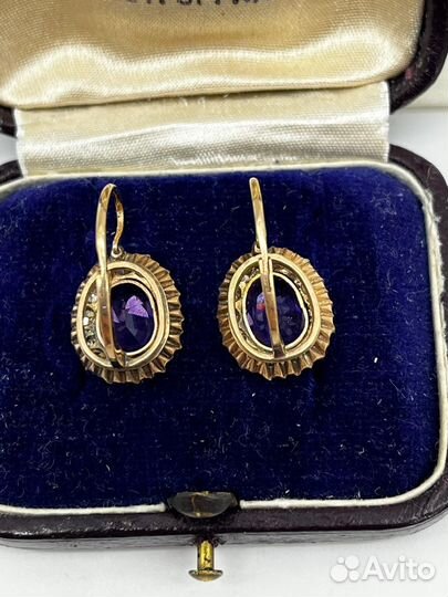 56 проба.Серьги с аметистом золото