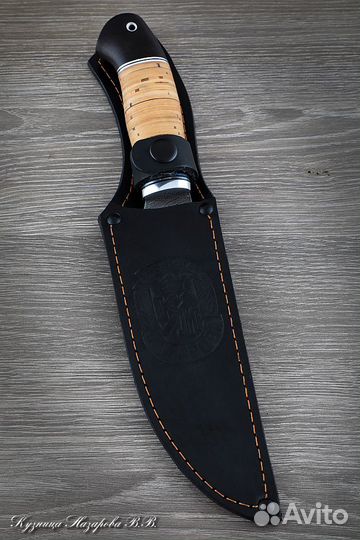 Кухонный нож Шеф № 8 сталь дамаск рукоять береста