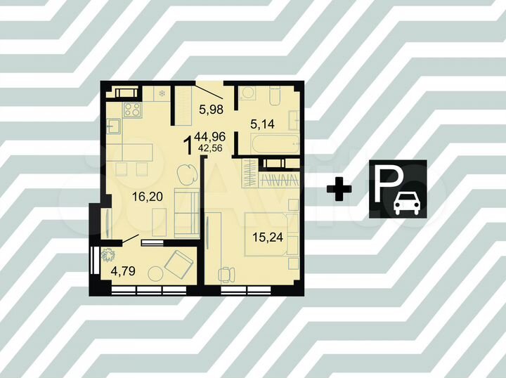 1-к. квартира, 45 м², 6/23 эт.