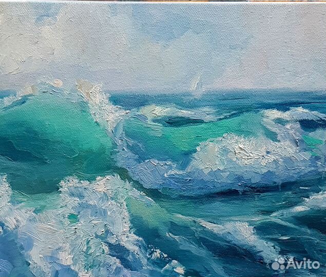Картина море волны морской пейзаж маслом холст