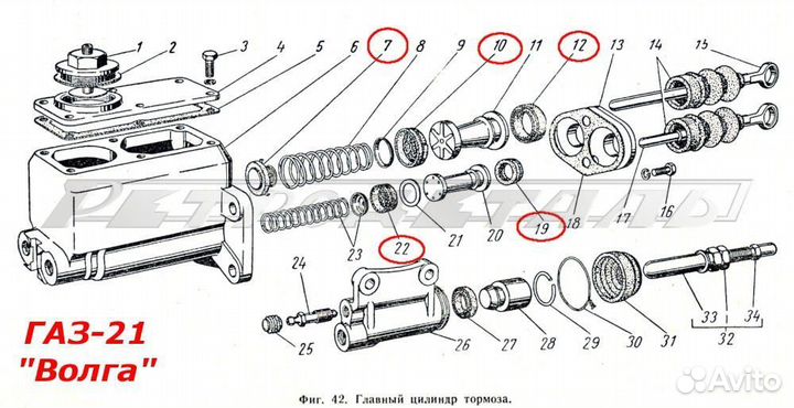 Ремкомплект главного цилиндра тормоза и сцепления