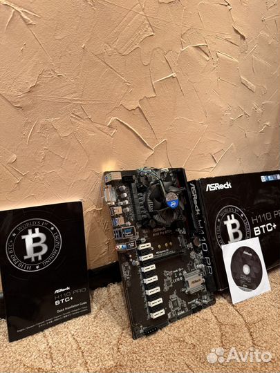 Материнкая плата h110 pro btc+ g4400 + 8gb озу