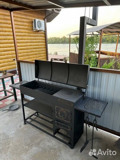 Мангал с печью под казан и крышкой