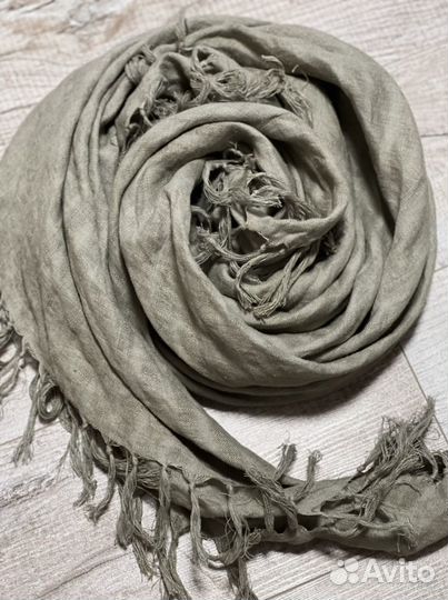 Льняной платок серо-зелёный
