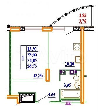 1-к. квартира, 36,7 м², 6/11 эт.