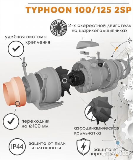 Вентилятор канальный typhoon 100/125 2SP
