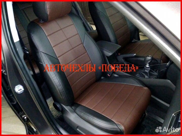 Чехлы Hyundai Tucson 3 из экокожи чёрно-шоколадные