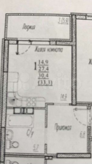 Квартира-студия, 33,3 м², 15/21 эт.