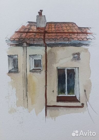 Картина акварель Крыши Санкт-Петербурга