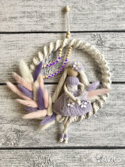 Панно-семья и именная куколка (макраме)