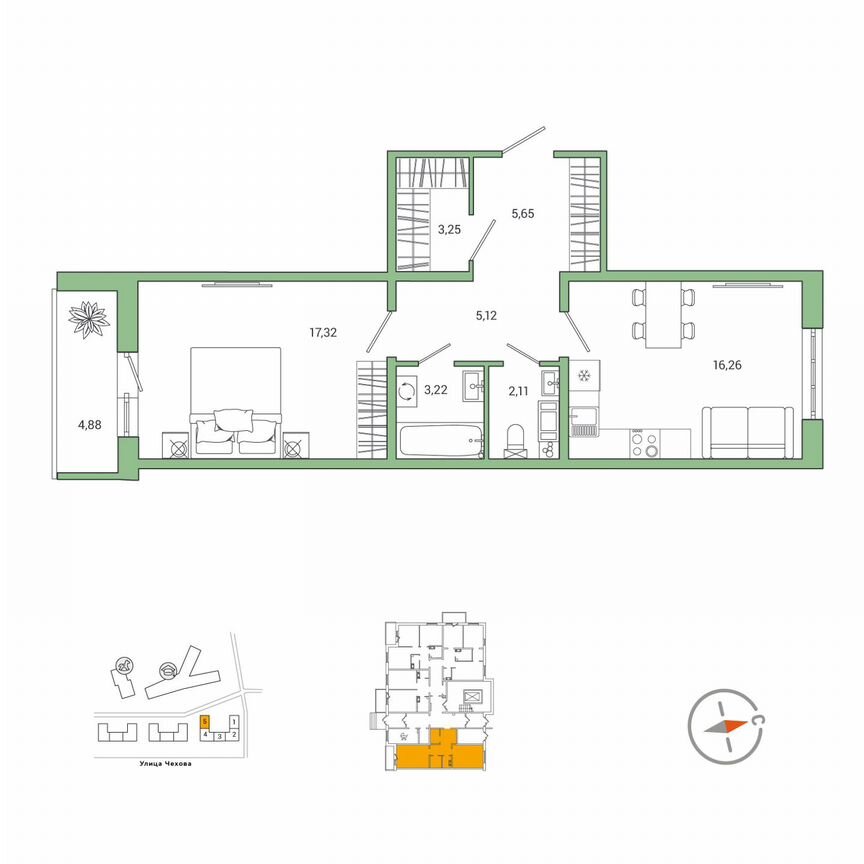 1-к. квартира, 55,4 м², 1/9 эт.