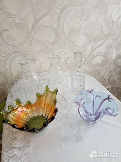 Хрустальные графины, цветное стекло СССР