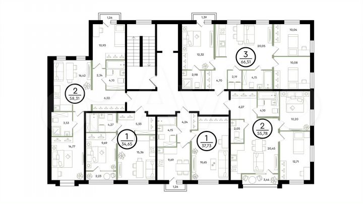 2-к. квартира, 55,8 м², 2/4 эт.