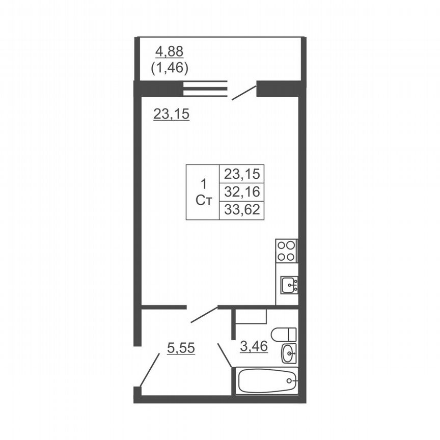 Квартира-студия, 33,6 м², 9/16 эт.