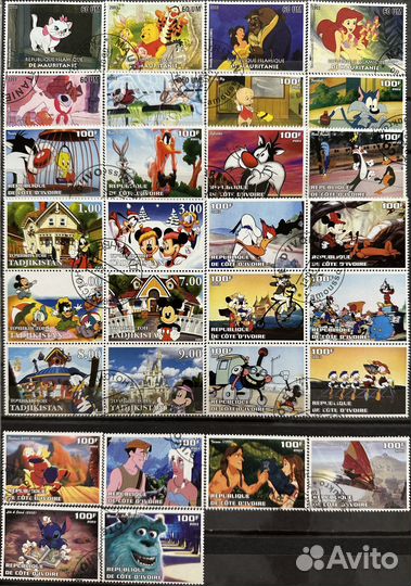 Почтовые марки мультики Дисней, Сказки