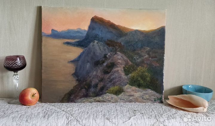 Картина маслом на холсте Крымский пейзаж Закат
