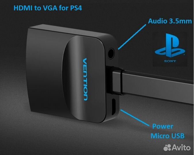 Кабель Hdmi - vga с aux и порт питания для PS4