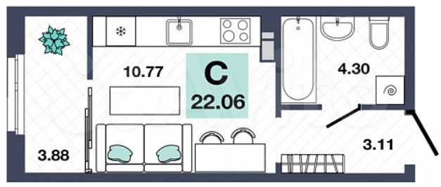 Квартира-студия, 22,1 м², 1/10 эт.