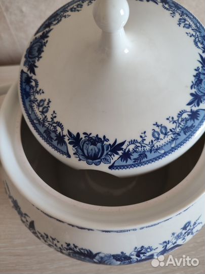 Большая супница гжель Kahla ГДР синий лук