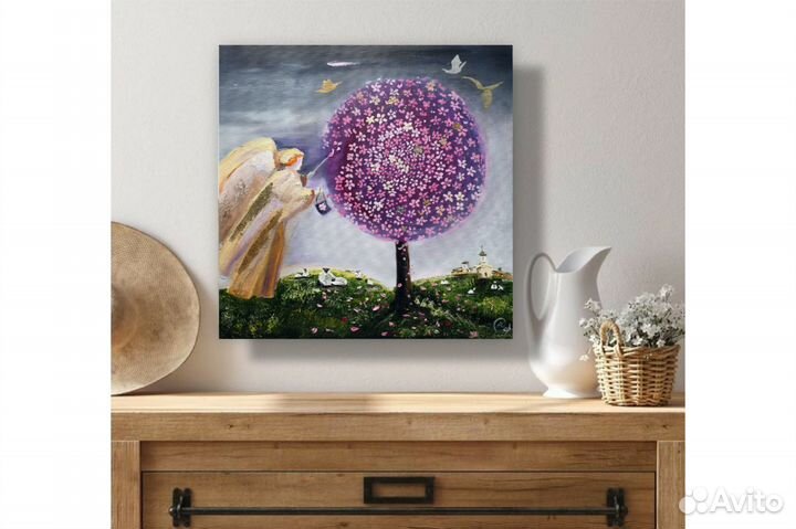 Картина Ангел и Дерево маслом 40х40 на заказ