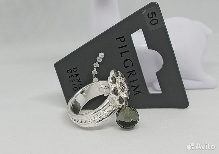 Серебристое колечко Pilgrim с цветком и кристаллом