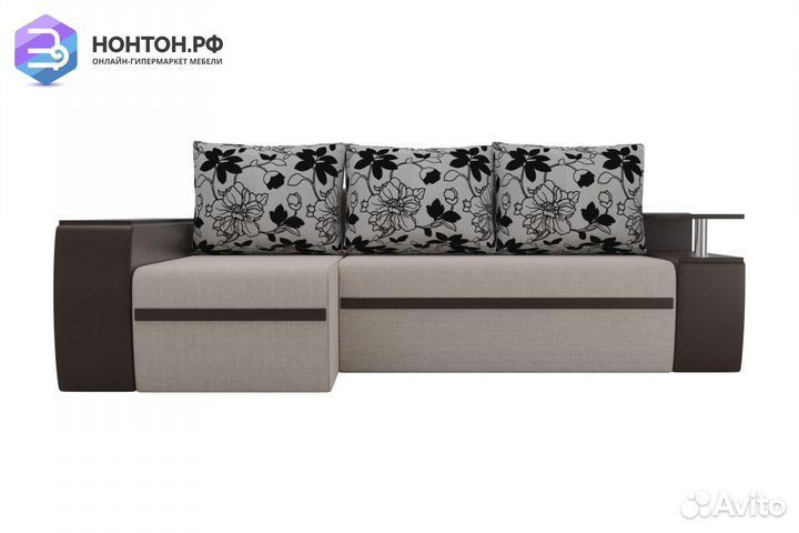 Диван угловой еврокнижка Ричмонд рогожка бежевая