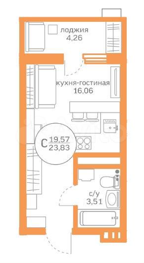 Квартира-студия, 19,6 м², 11/20 эт.